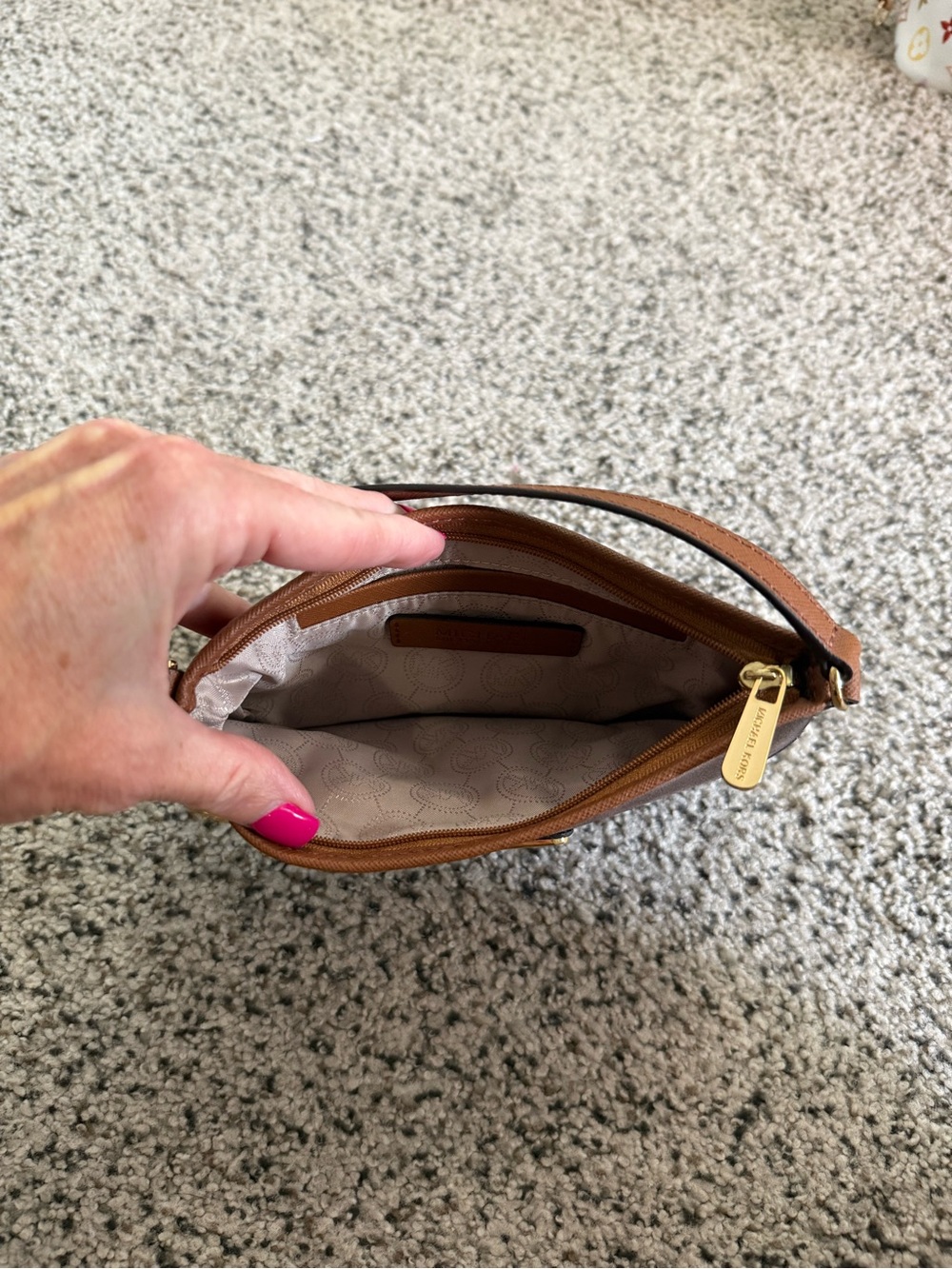 Michael Kors Dark Brown Nylon Wristlet with Tan Trim and Gold Hardware - Picture 3 of 3
